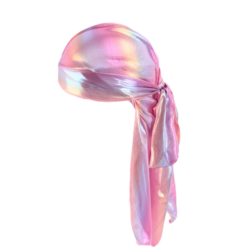 Durag Do Doo Du chiffon, casquette de randonnée respirante, Bandana en soie scintillante, couvre-chef à longue queue pour hommes et femmes, chapeau de Pirate Hip Hop: Purple powder