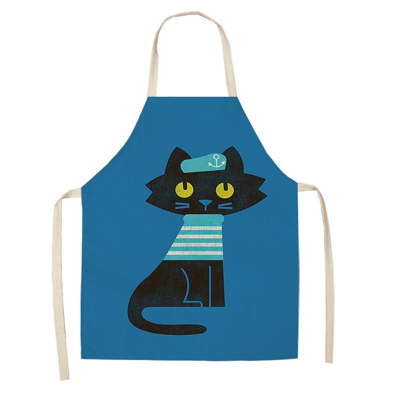 Keukenschort voor vrouwen, schattige cartoon kat bedrukt, mouwloze katoenen linnen schorten voor koken, schoonmaakgereedschap 53*65cm: Ik