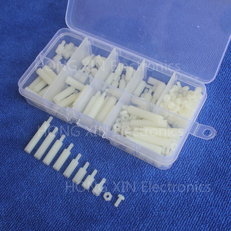 240 st  m2.5 nylon hex distanser skruv mutter sortiment kit avstånd plast tillbehör set