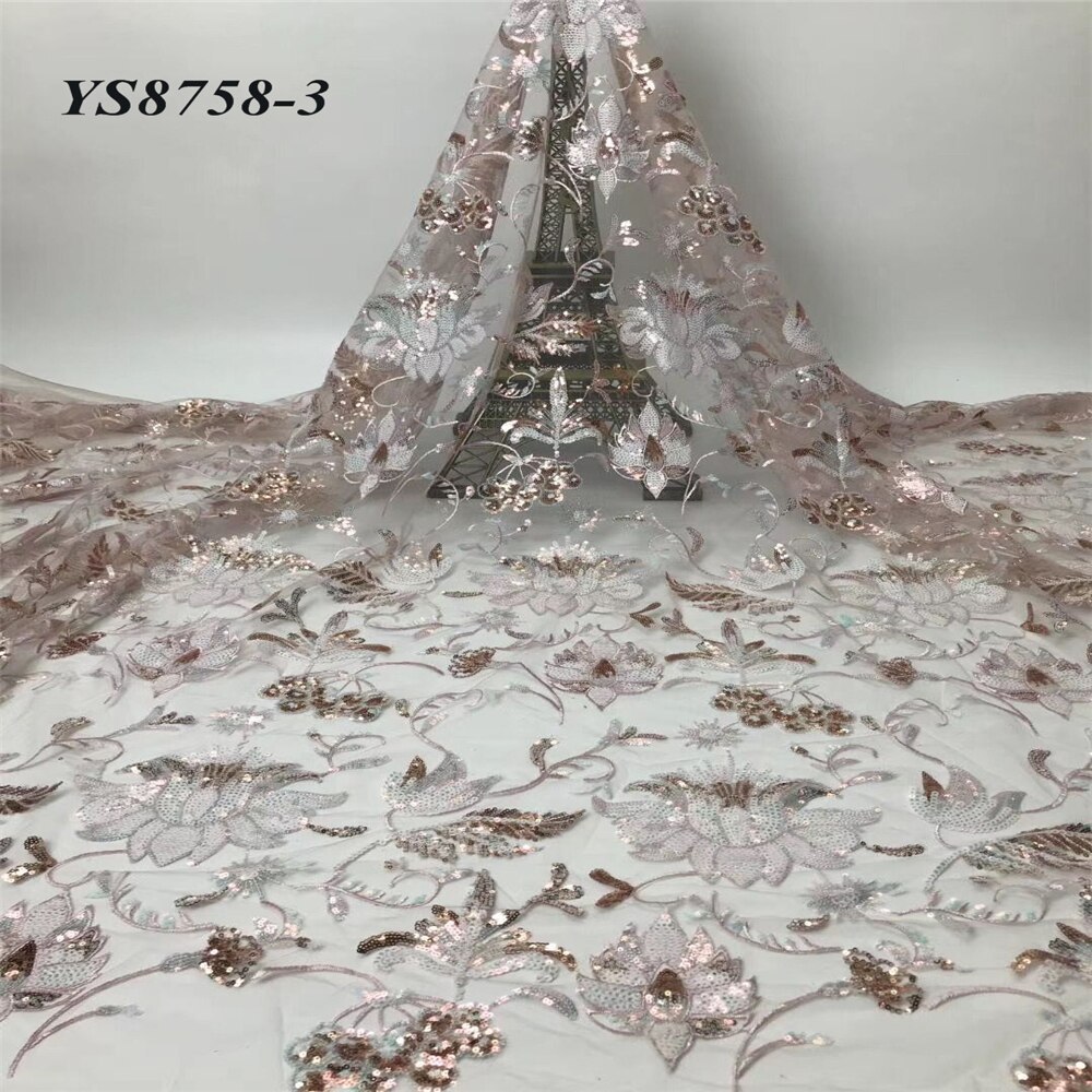 Europeu e americano estilo romântico novo lantejoulas bordado gaze transparente brilho design vestido de casamento 5 metros pano