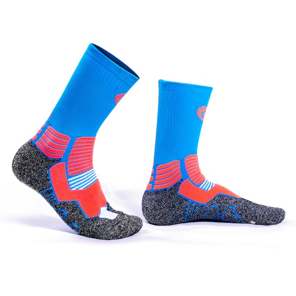 Kuangmi 1 para Sport Socken Professionelle Basketball Kompression Socken Schützen Füße Atmungs Wicking Socken Radfahren Fahrrad Socken: Blau / L