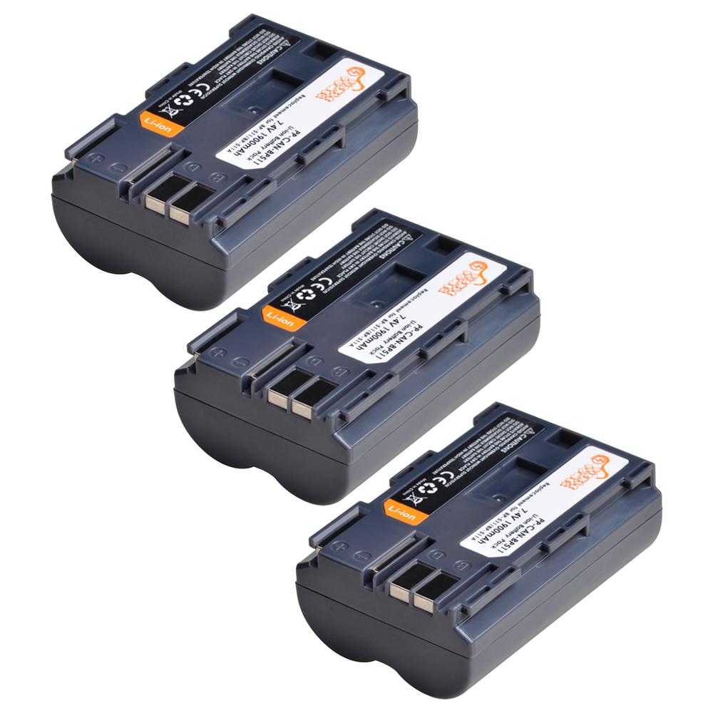 BP-511A BP-511 BP 511 511A BP511A Battery + Car /Wall Charger for Canon EOS 40D 300D 5D 20D 30D 50D Camera: 3 battery