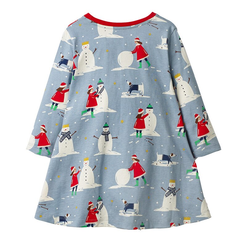 Girls Christmas Dress Long Sleeve Girls Winter Autumn Clothing Snowman Year Casual Dresses For 2-8 Years Girls Xmas Clothes