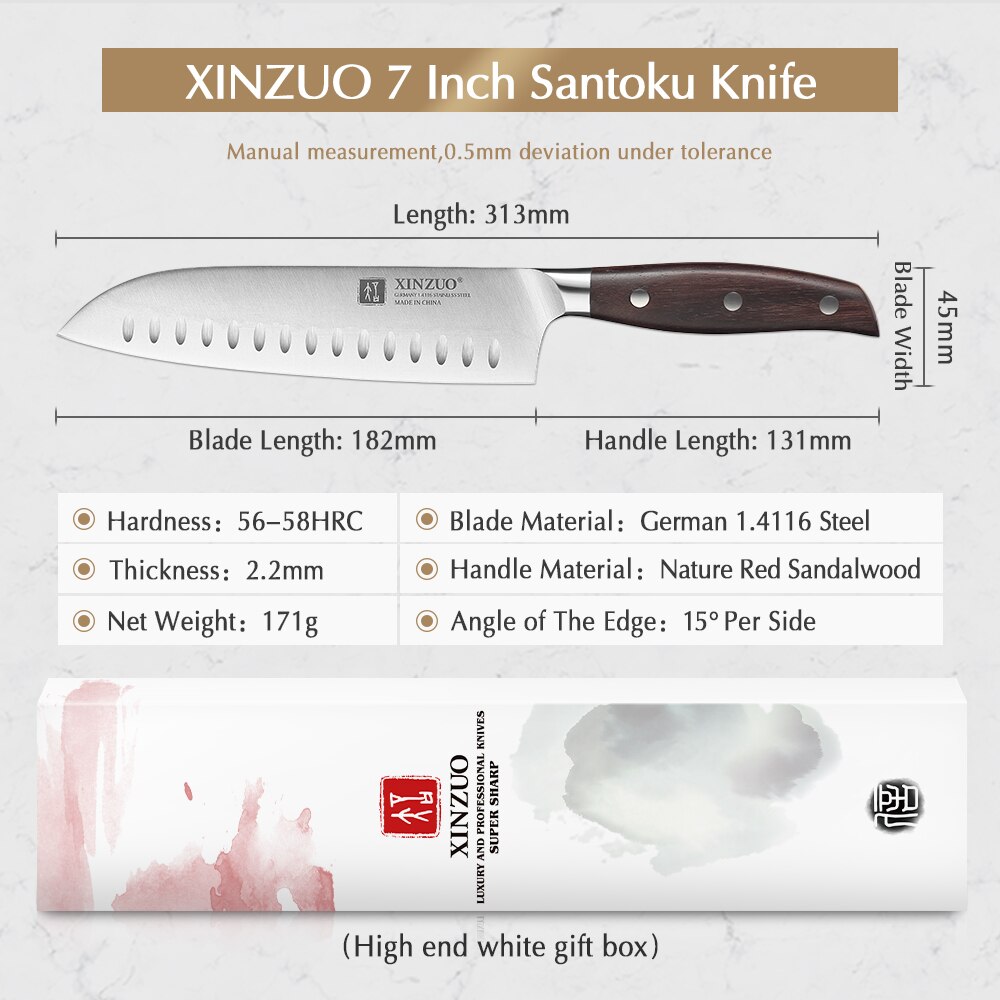 XINZUO couteau de cuisine Santoku 7 pouces DIN 1.4416 en acier inoxydable tranchant rasoir couteaux de Chef de Style japonais, outil de cuisine