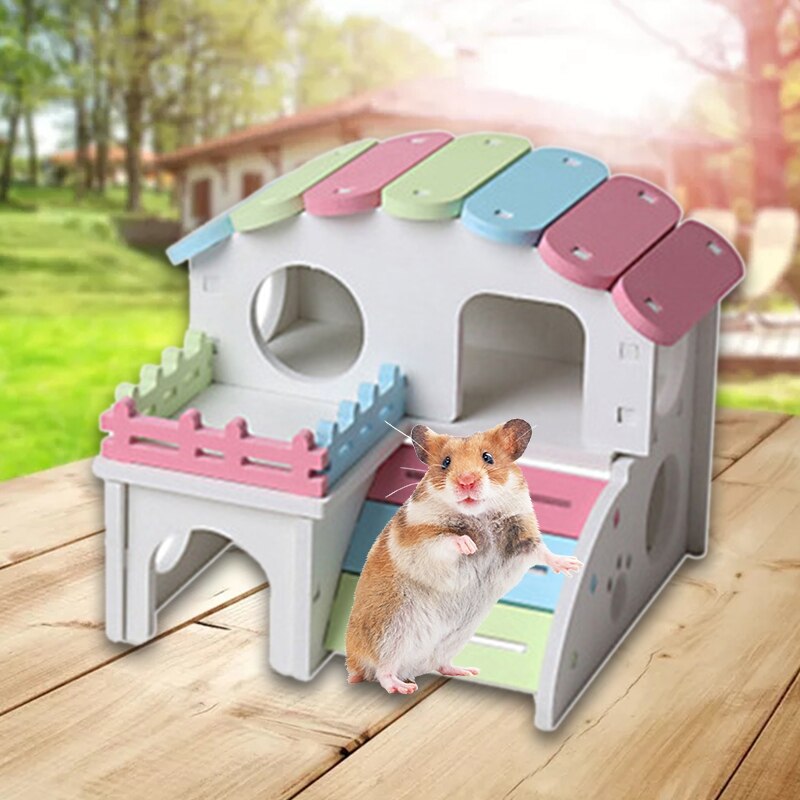 Sødt lille kæledyr to lag hus til hamster farverigt skjulested træning naturlig sjov reden hytte legeplads lille kæledyrstilbehør b