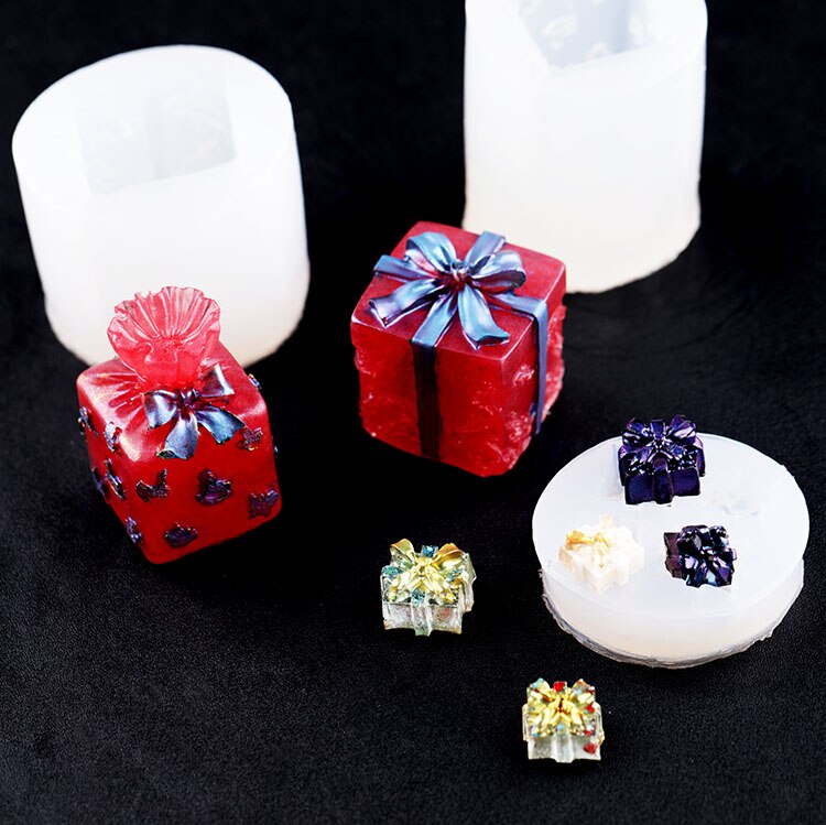 Caja de de molde de Navidad, molde de silicona Flexible, molde de decoración para el hogar pequeño, moldes para joyería de resina de Moldes de resina epoxi esmerilado