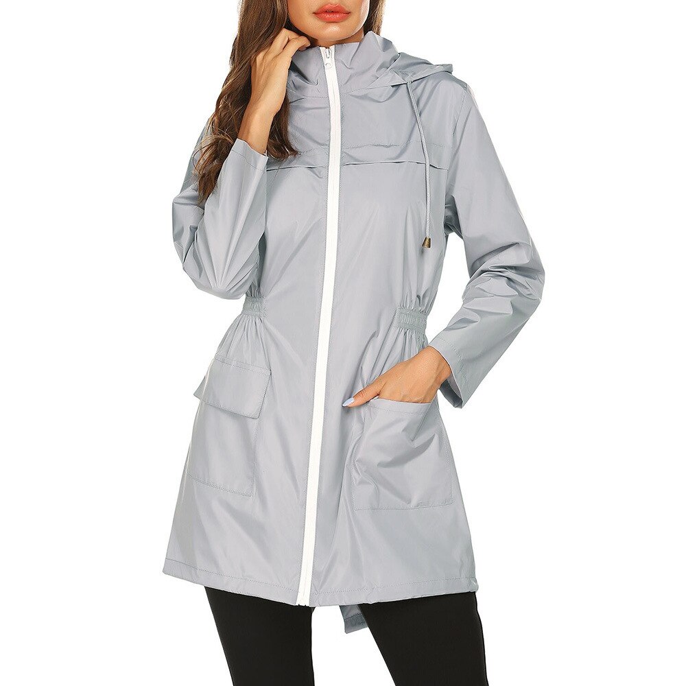Trench manteau à capuche pour femmes femmes imperméable à l'eau léger imperméable dames coupe-vent en plein air mince alpinisme Sport Outwear automne: Gris / M