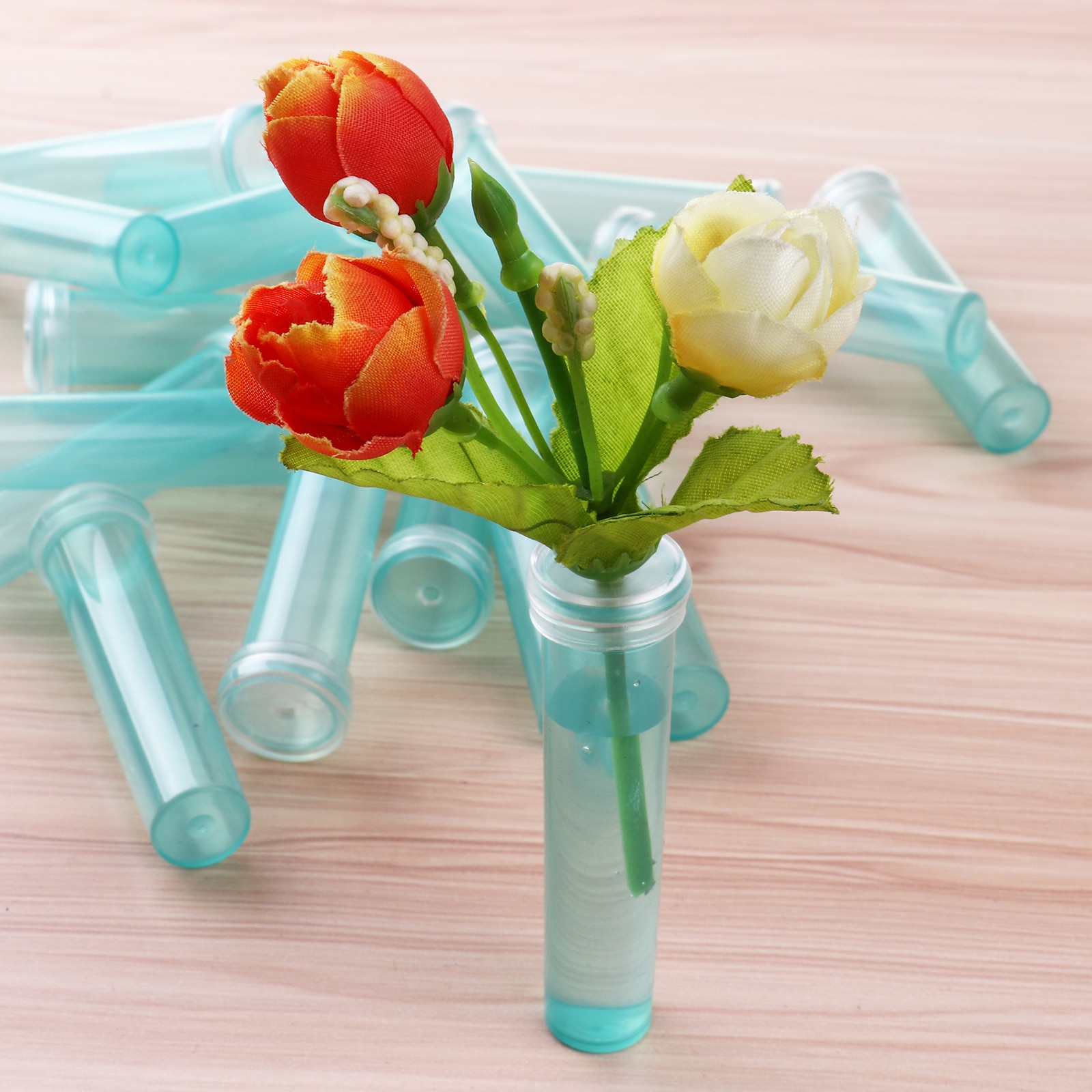 Tubo per vaso di fiori bottiglie di plastica trasparenti tubi di acqua floreali fiale per arrangiamenti di nutrizione floreale con tappi decorazioni per giardino domestico