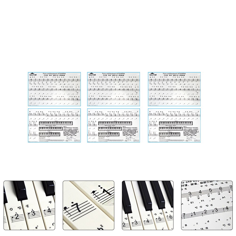 3 Sheets Beginner Learning Practical Piano Keyboard Stickers Simple Decals