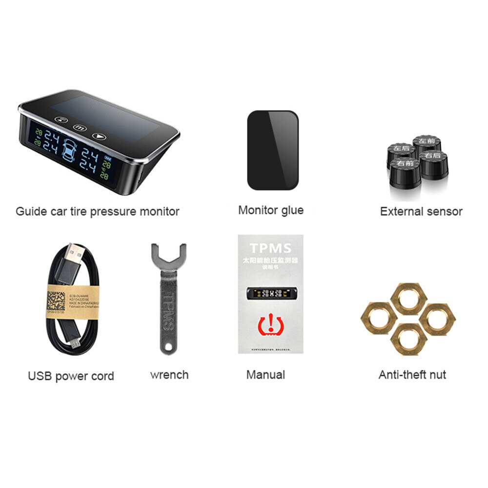 Auto Tire Pressure Monitor Systems Car Solar Tpms Security Alarm Air Leak Warning Temperature Pressure Monitoring Bar Psi
