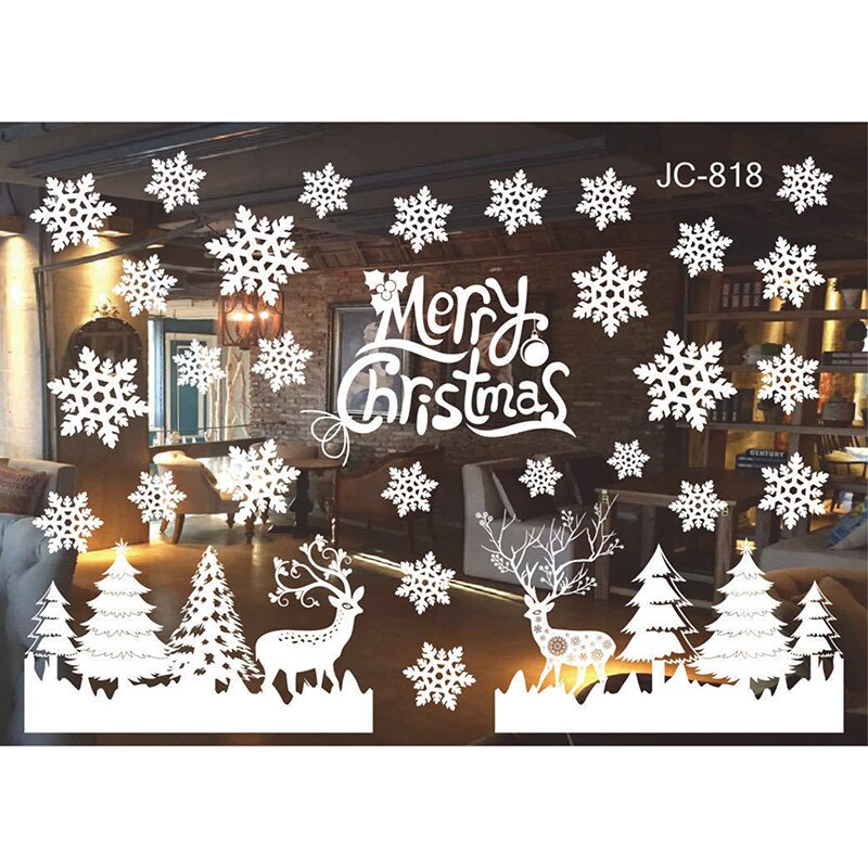 Window Stickers Merry Christmas Decorations Stickers For Home Xmas Wall Sticker Kids Room Wall Decals Year Dector: White Snowflake