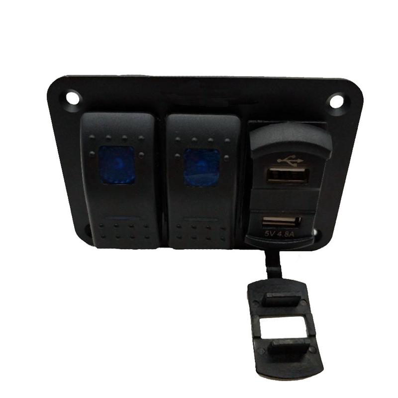2 Gang 12V-24V Dc Rocker Switch Panel Met 4.8 Amp Dual Usb Charger Voltmeter Waterdicht Voor auto Trucks Boten Campers