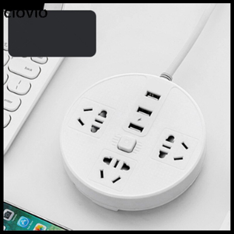 Gniazda elektryczne CIOVIO 3 kostki 3 płyta Usb porowata przejściówka robić gniazda płytka wtykowa z przewodem kablowym długa linia bezprzewodowy terminal domowy: 1.8m Extension cord / biały