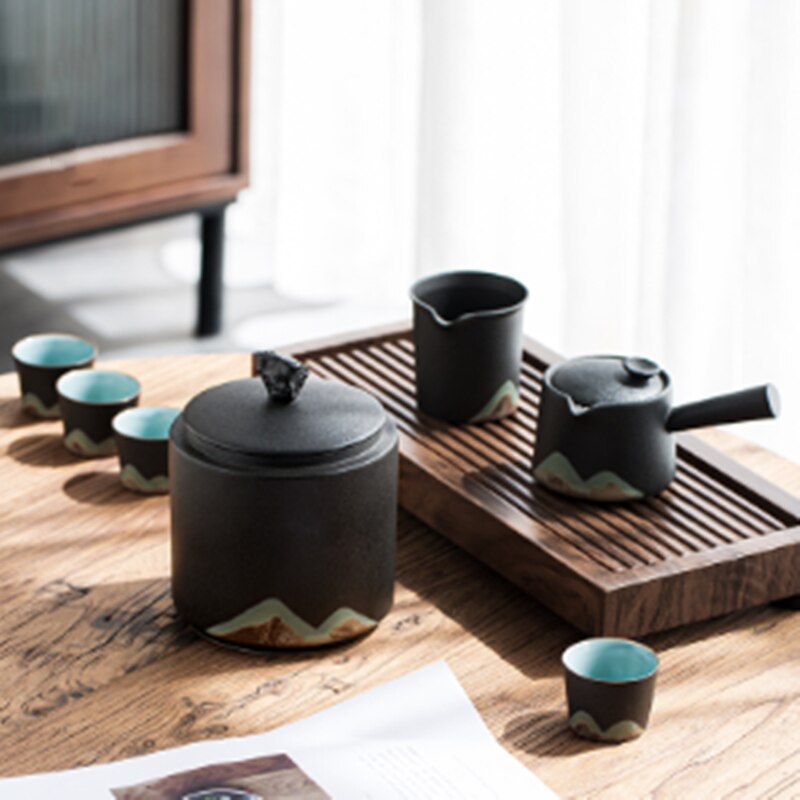 Chinese Ceramic Tea Pot Sealed Ceramic Storage Pot Household Black Tea Storage Tank Household Stoneware Tea Pot Decoration