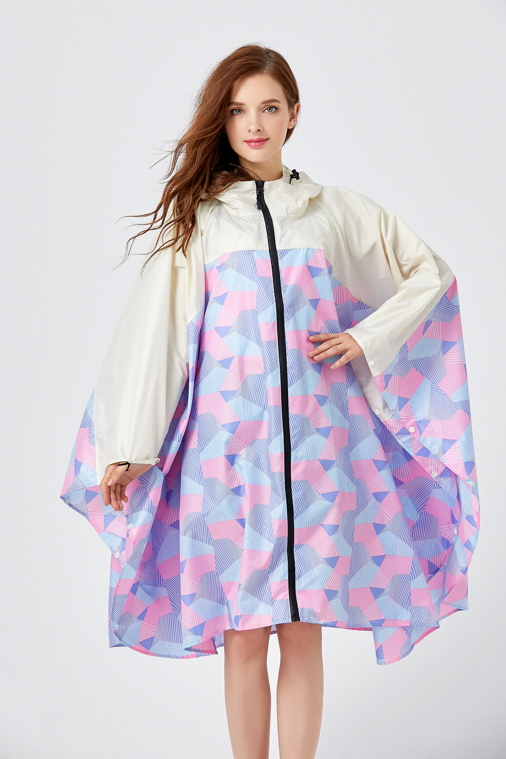 Capa de estilo geométrico nórdico, impermeable de tamaño grande, mochila ligera, poncho para senderismo