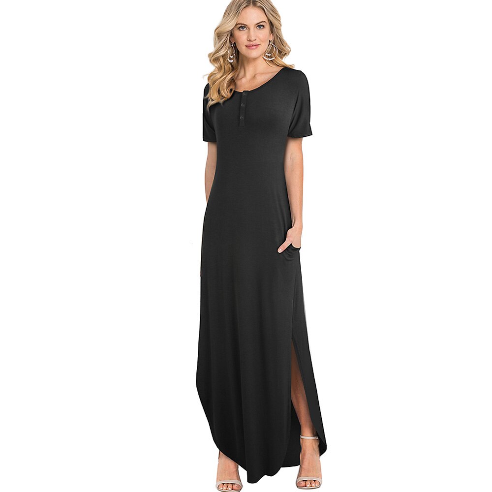 Nice-forever Causal Solid Color Side Split vestido... – Grandado