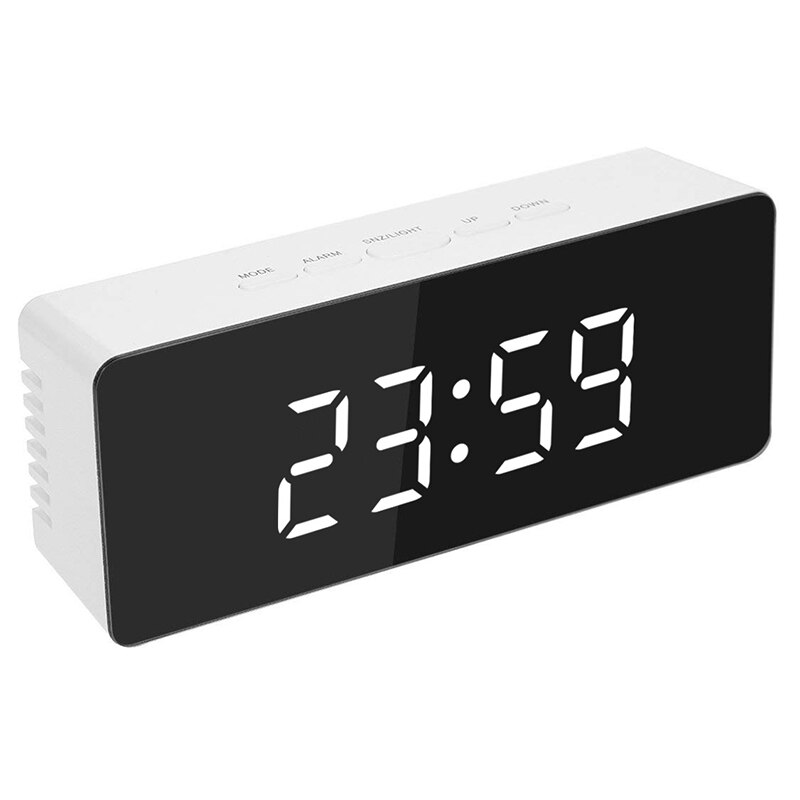 LED Mirror Alarm Clock Digital Table Clock Snooze Night Display Large Time Temperature Display For Home Office Decoration Clock: Black
