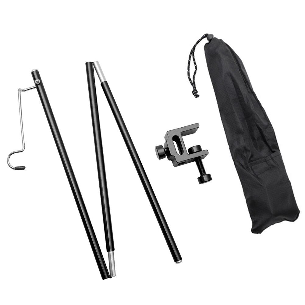 Opvouwbare mini-lantaarnpaal voor kamperen, picknicken, vissen, reizen, aluminiumlegering, verstelbare hoogte, lantaarnhouder: Zwart