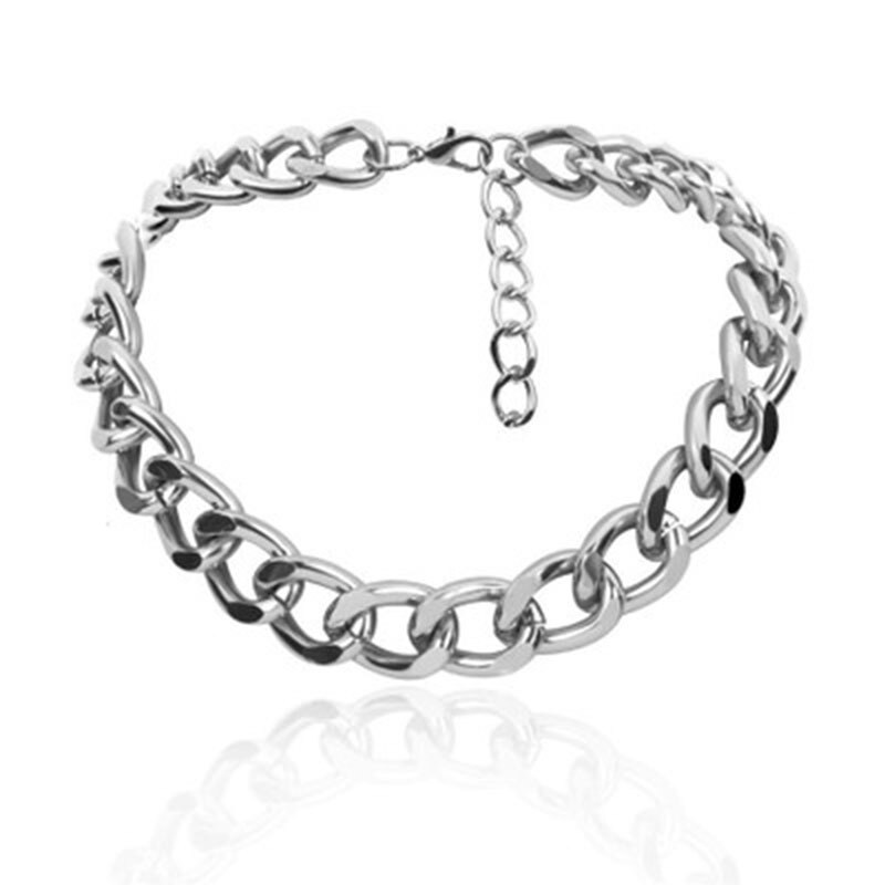 Punk Ami Cuban Big Neck Thick Aluminum Chain Personality Popular Hip Hop Big Thick Chunky Pendant Necklace: Silver