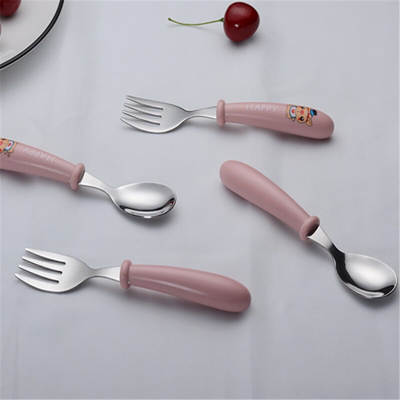 Baby Gadgets Tableware Set Children Utensil Stainless Steel Toddler Dinnerware Cutlery Cartoon Infant Food Feeding Fork Spoon