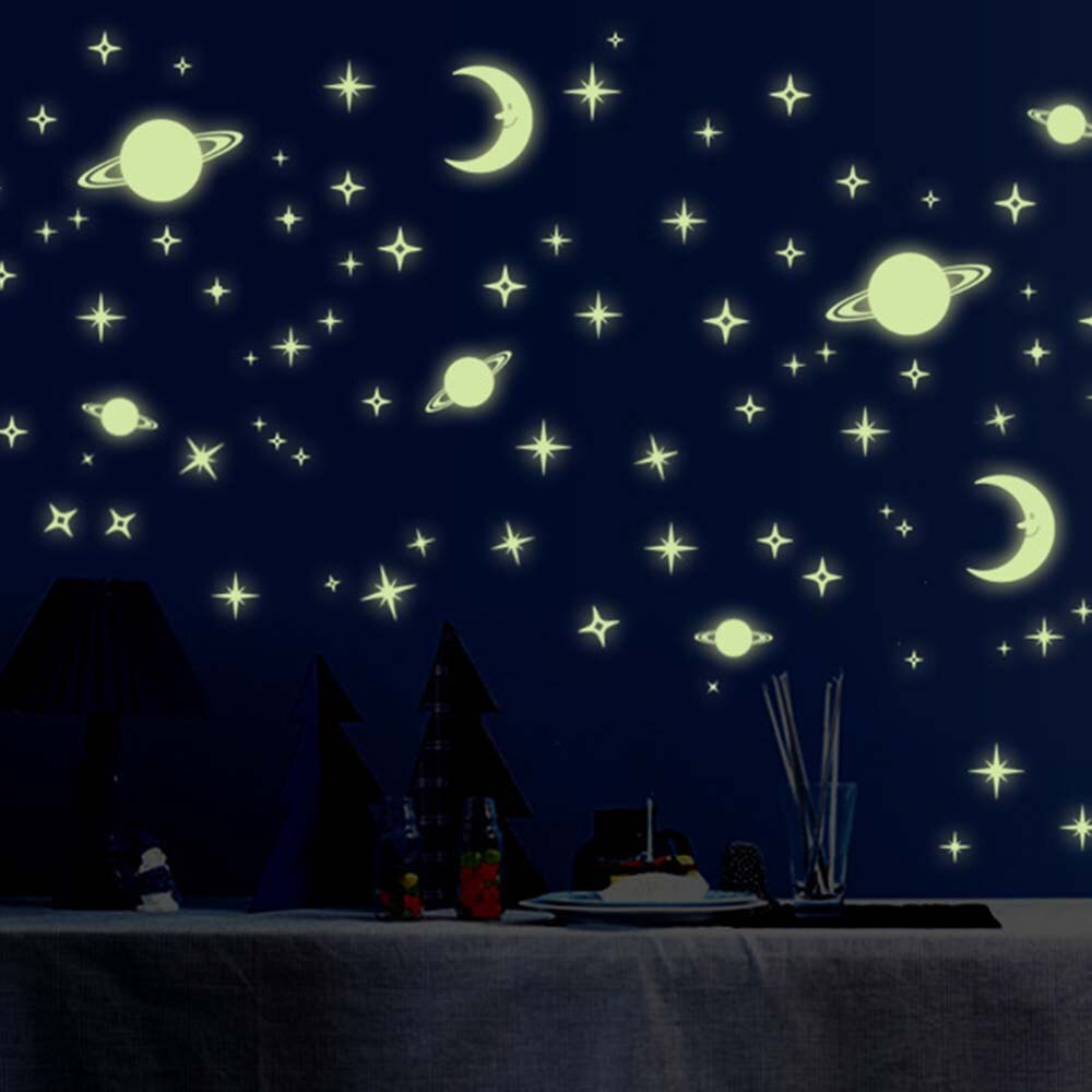 100 Stuks Lichtgevende Sterren Maan Muursticker Voor Kinderkamer Slaapkamer Decoratie Decals Glow In The Dark Sterren 3D Stickers decal