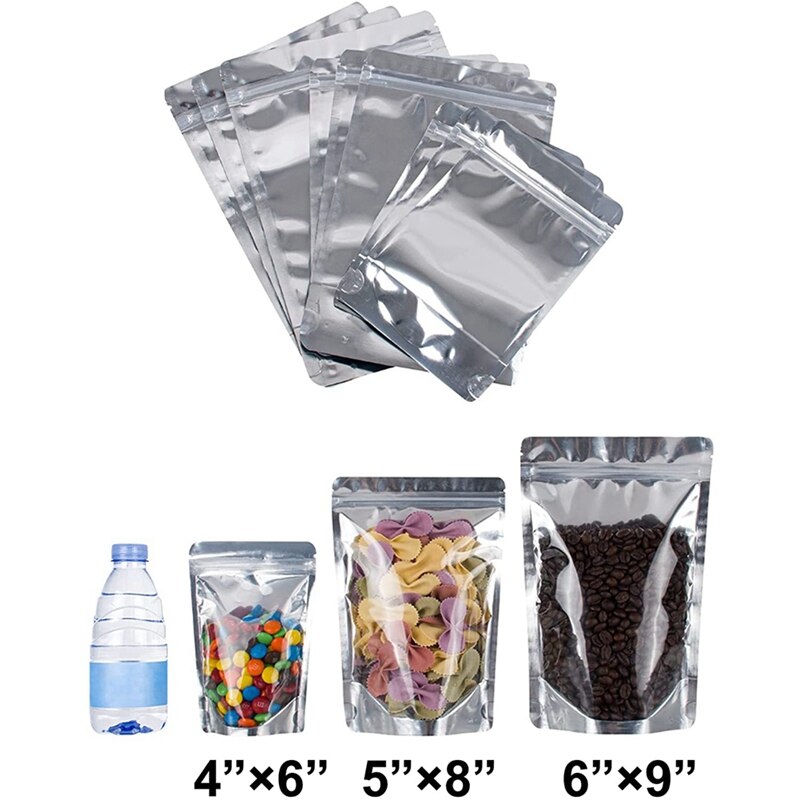 Sacs en Mylar pour le stockage des aliments, lot de 100 (30 sacs de 4 pouces X 6 pouces, 30 sacs de 5 pouces 8 pouces, 40 sacs de 6 pouces 9 pouces) pochettes