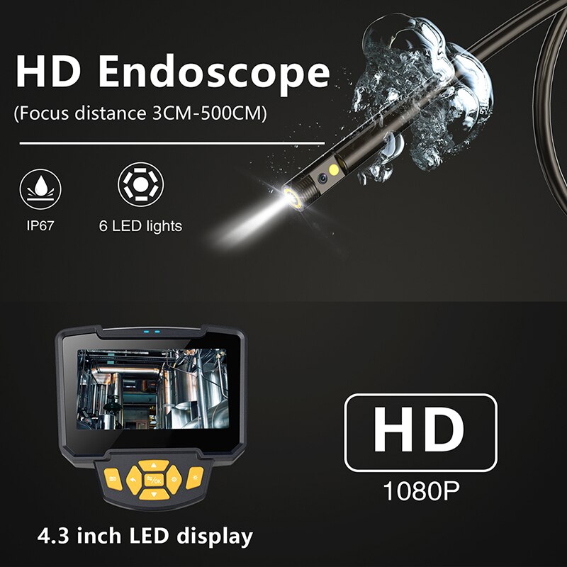 Endoscopio portátil de doble lente, cámara de inspección con pantalla de 4,3 pulgadas, 6 LED, 8mm, endoscopia Digital Industrial con tarjeta TF de 32GB