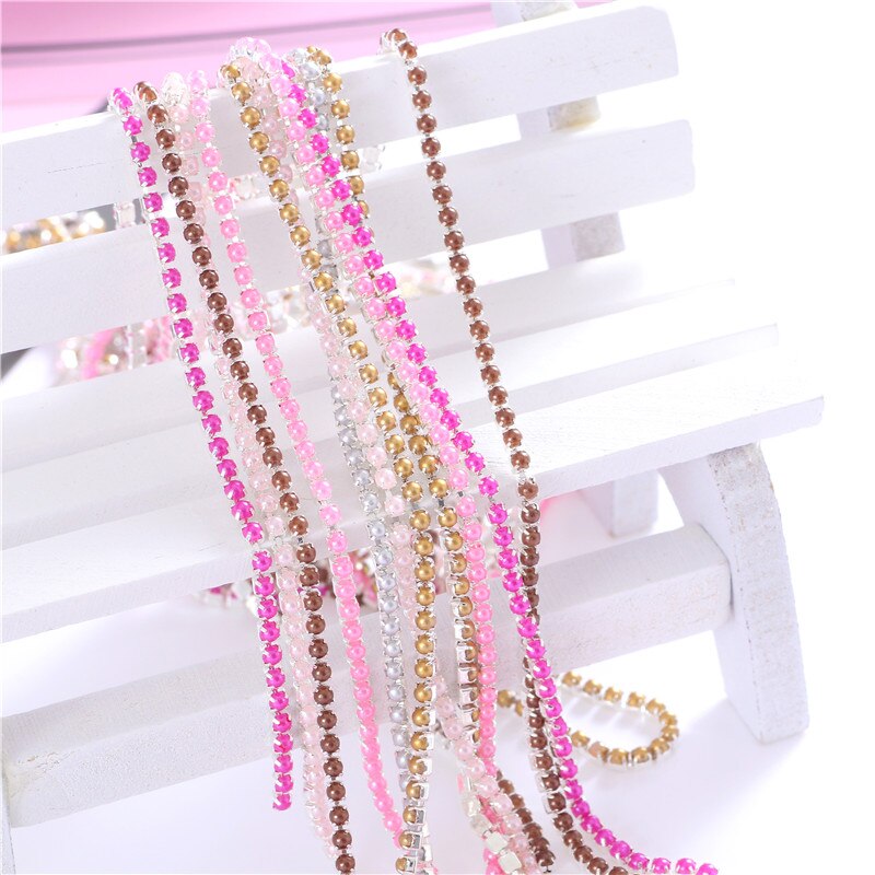 2Mm Crystal Pearl Rhinestone Chain Silver Base Cup Parel Ketting Voor Naaien Diy Kledingstuk Accessoires Trim