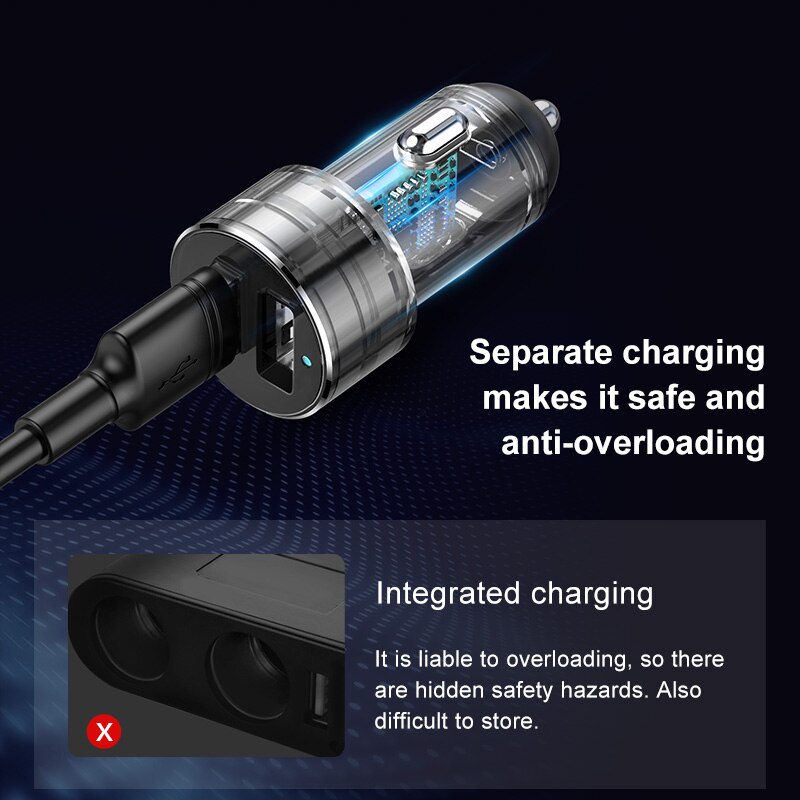 Baseus Auto Splitter Sigarettenaansteker 12V-24V Dual Usb Car Charger Socket 100W Auto Auto Splitter power Adpater Voor Auto Usb Hub