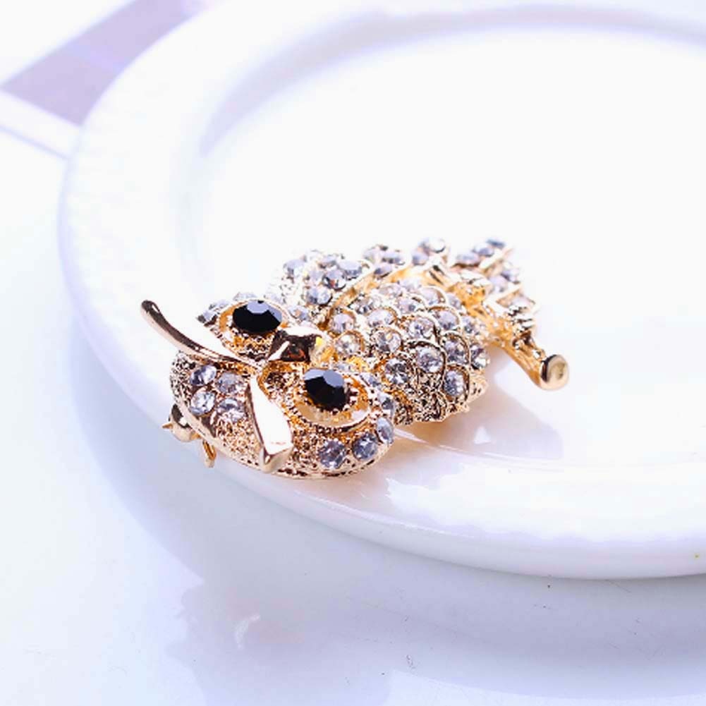 Gold Crystal Rhinestones Cute Owl Brooches For Women Jewelry