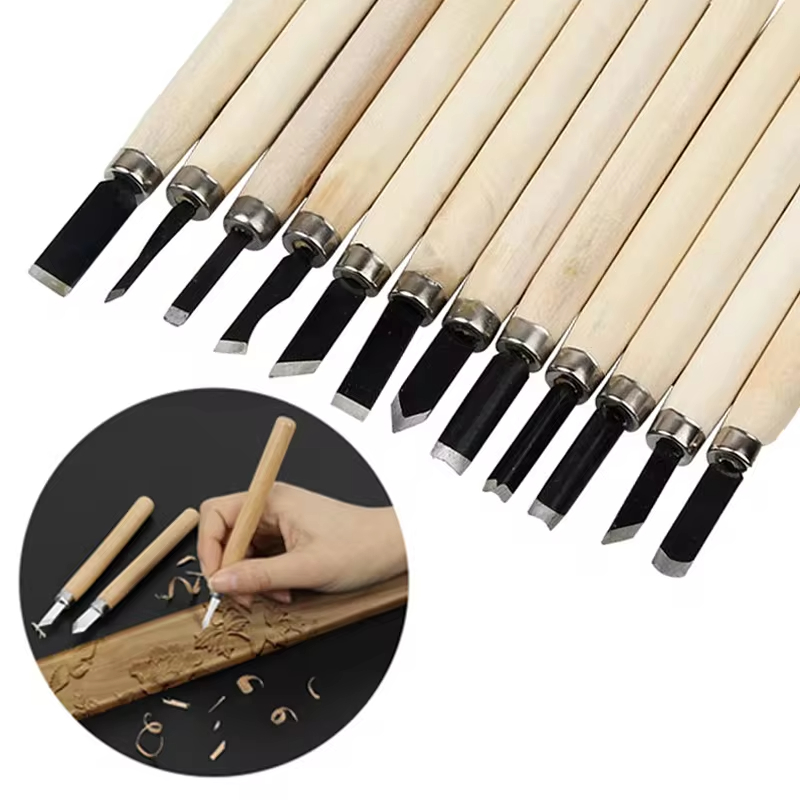 Galacok12pcs cinceles para tallar madera, cuchillo para corte básico de madera, herramientas de bricolaje y gubias de carpintería detalladas, herramientas manuales GYH