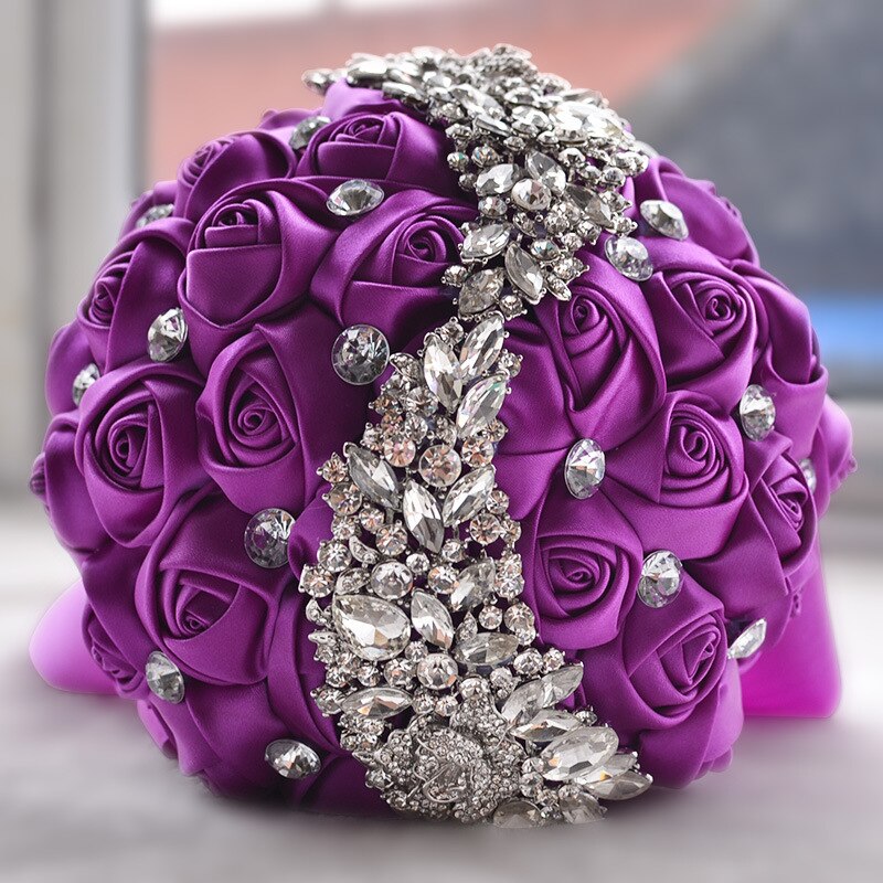Dusty Pink Crystal Wedding Bouquet Handamde Flowers Rehinestones Beaded Holding Bride Wedding Bouquets Accessories