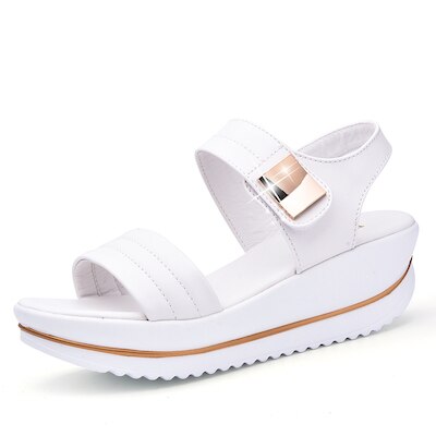 Grote Brand VERKOOP Zomer Vrouwen Sandalen platform hak Lederen metalen Zachte comfortabele Wig schoenen dames casual sandalen wit: 8.5