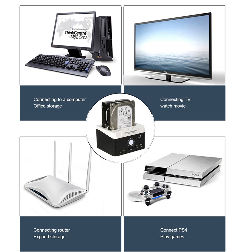 Usb 3.0 to sata hårddiskfodral dual bay extern hdd dockningsstation för 2.5 3.5 hdd/ssd  m2 tf sd kortplats hårddisk