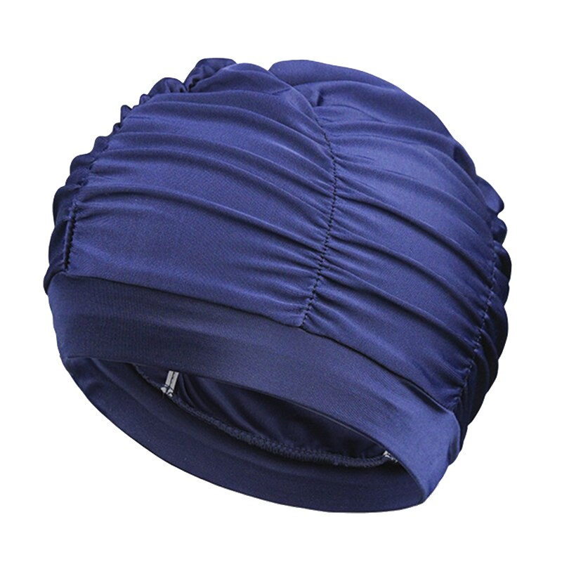 Kobiety czepek Unisex dziewczyna długie włosy czepki kąpielowe kapelusz Stretch Drape basen kąpielowy Sport elastyczny Nylon Turban dla kobiet: Navy Blue