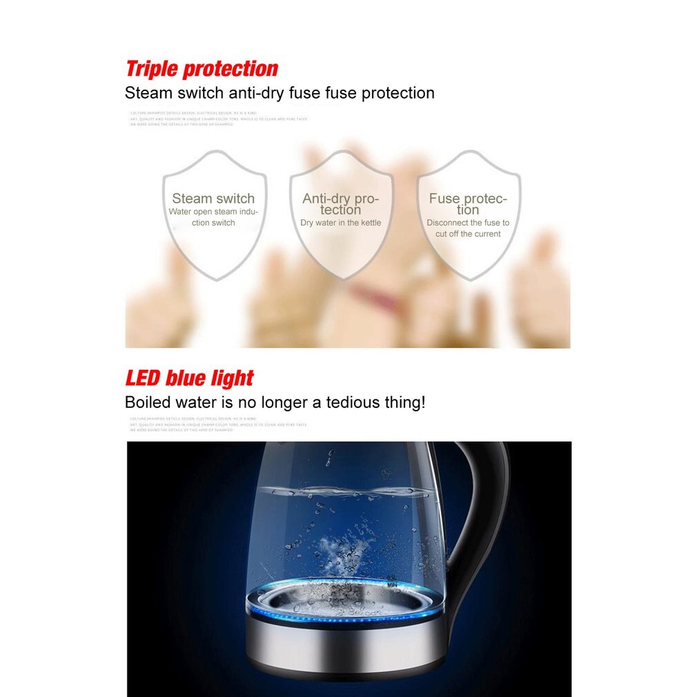 1.7L Eu/Uk Rvs Elektrische Gezondheid Glas Ketel Handheld Verbranden-Proof Waterkoker Huishouden Keuken Gereedschap