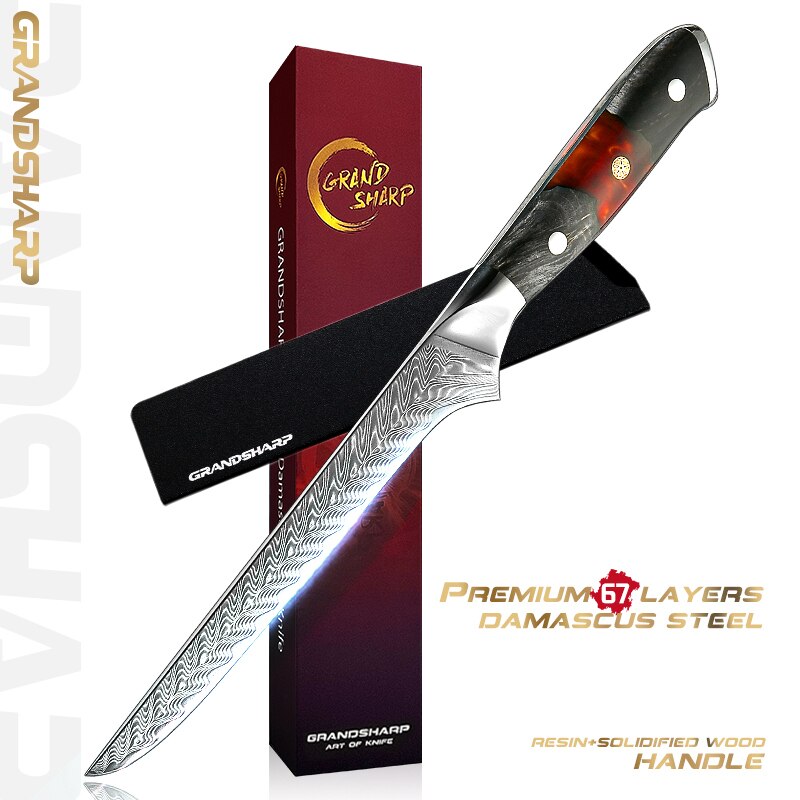 1-5 Pcs Damascus Kitchen Knife Set VG10 Japanese Steel Chef Knives Boning Knife Utility Knife Meat Vegetable Cutter GRANDSHARP: Boning Knife