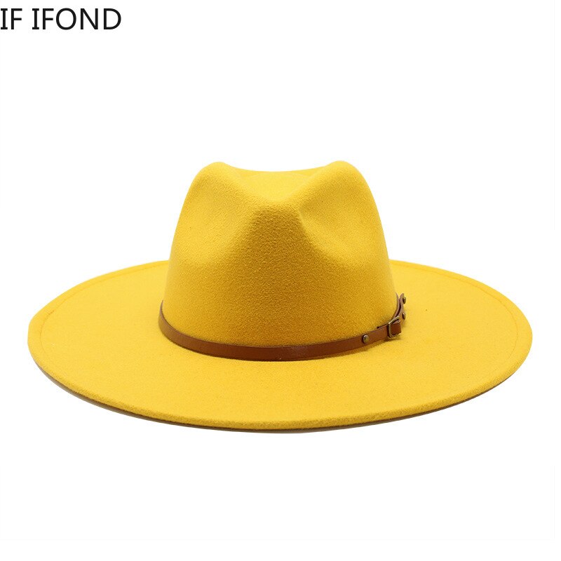 Sombrero de ala ancha para hombre y mujer, sombrero de ala ancha de lana sólida clásica, estilo británico, Panamá, Jazz, iglesia, 9,5 CM,