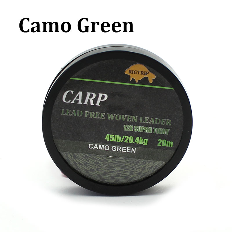 20m carpa linha de pesca sem chumbo linha líder carpa equipamentos de cabelo 12 strand trança linha para carpa grossa acessórios pesca fim equipamento: Camo green