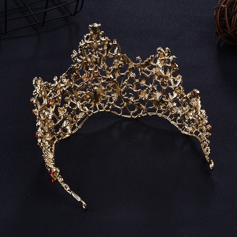 Coroa de casamento vermelho ouro real nupcial tiara rainha noiva coroa e brinco pageant barroco bandana princesa cabelo jóias ornamento