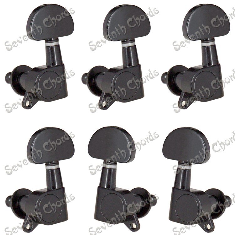 A Set of 6 Pcs Black Big Semicircle Buttons Guitar String Tuning Pegs keys Tuners Machine Heads for Acoustic Electric Guitar: A Set of 4L2R