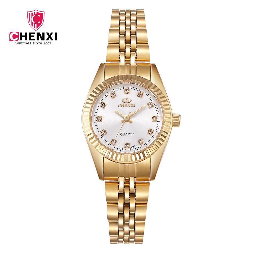 Chenxi – montre de luxe en acier inoxydable pour hommes et femmes, horloge dorée, à Quartz, à la , , 004a: White Dial Lady