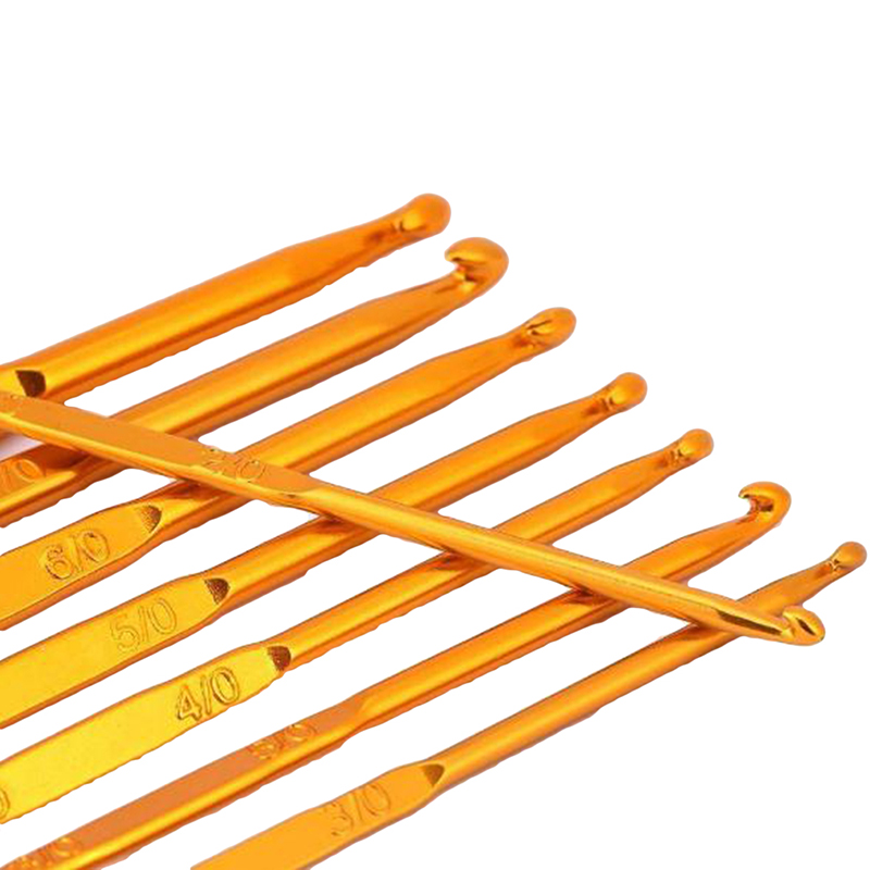 8 Uds ganchos de ganchillo con mango juego de ganchillo y tejer de doble extremo de aluminio dorado conjunto de agujas de tejer manualidades de tejido
