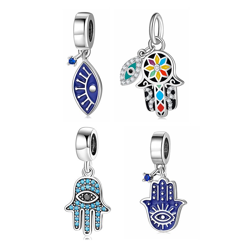 Pingentes bonitos esmaltados de fatima 925, berloques de prata esterlina ajuste original pingente de prata faça você mesmo pulseira, fabricação de joias finas