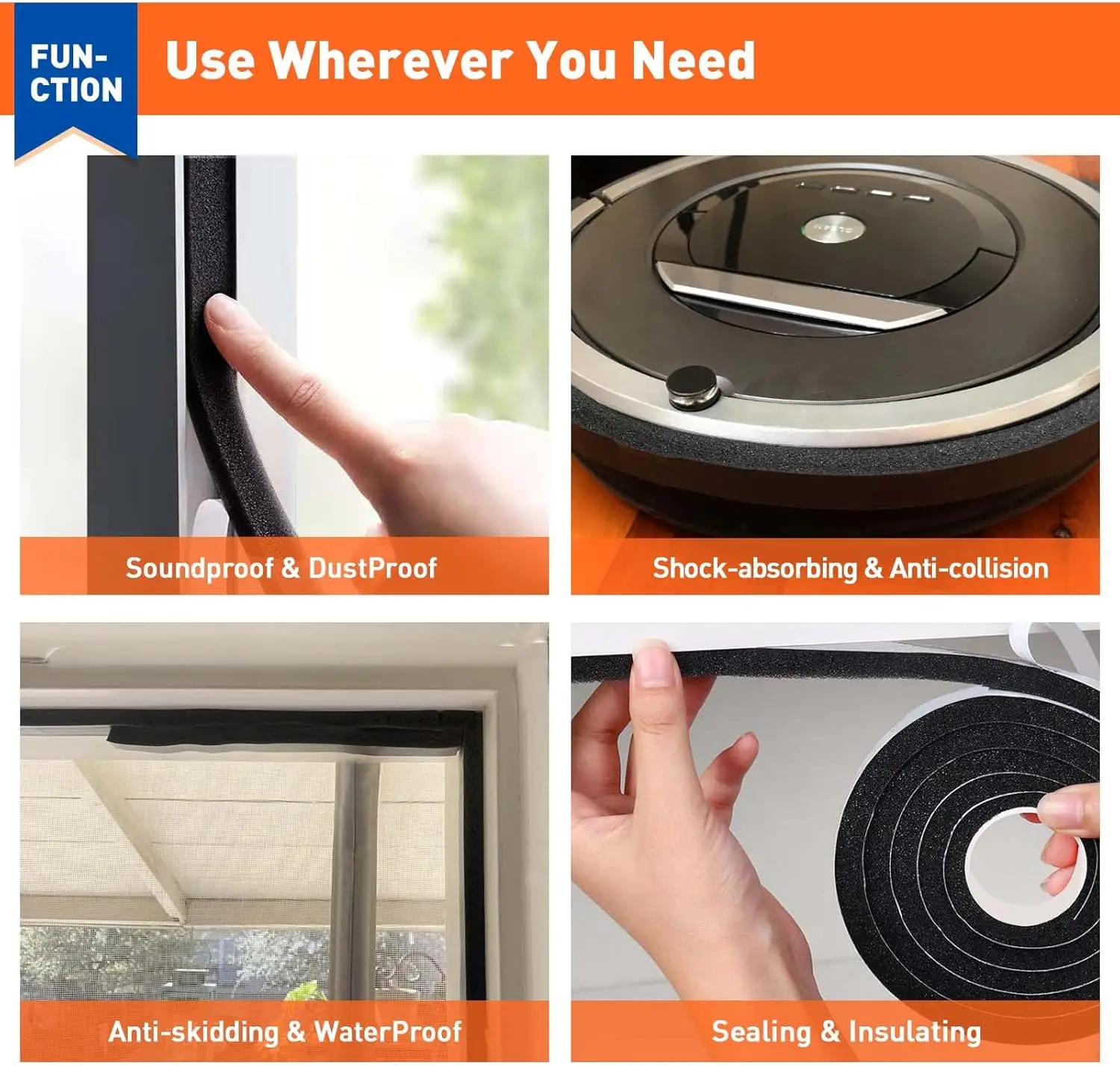 Foam Window Sealing Strip Weather Stripping Door High Resilience Seal Tape Self-Adhesive Soundproof Windproof Insulation Strips