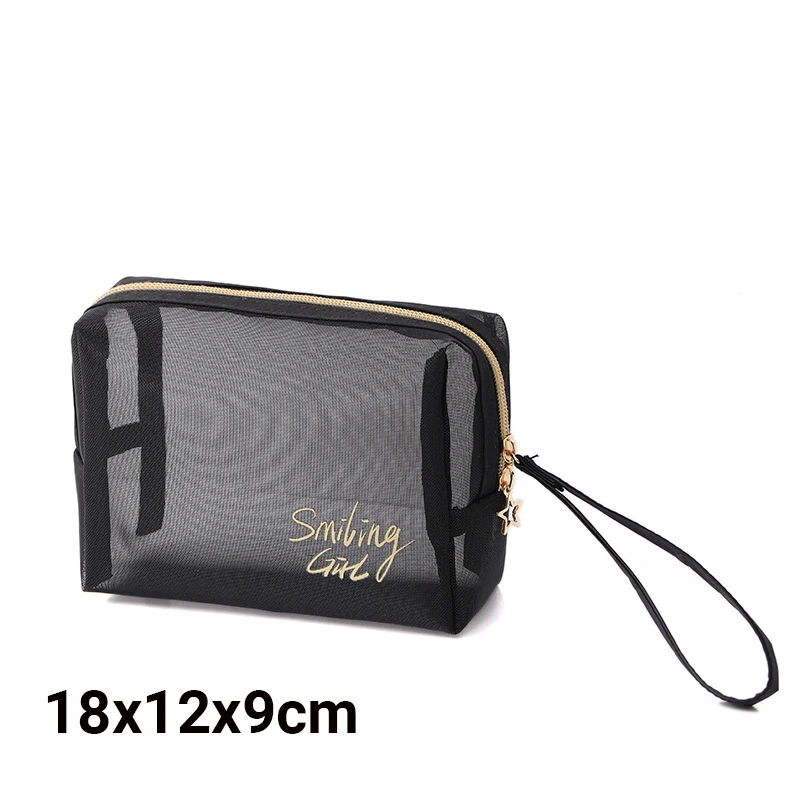 Large-Capacity Black Mesh Makeup Case Organizer Storage Pouch Casual Zipper Toiletry Wash Bags Make Up Women Travel Cosmetic Bag: Blue