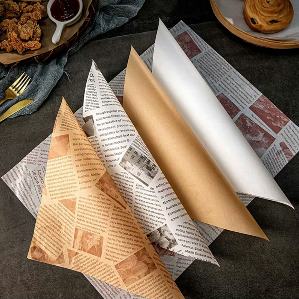 50 Uds. Papel encerado a prueba de aceite, papel para envolver alimentos, pan, sándwich, hamburguesa, patatas fritas, envoltura de comida rápida, pan, papel de aceite, herramientas para hornear