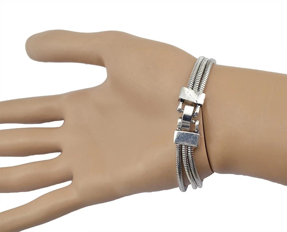 Tibetan Metal silvecolor Turquoises Bracelets Bangles Women Men Jewelry Bohemian Snake Chain Green Stone Flower Big Bracelet Arm