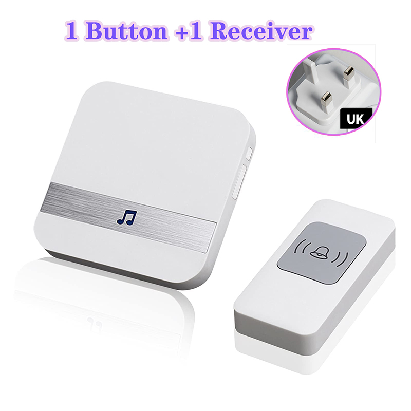Smart Doorbell Plug-through Welcome Chime Kit Button Door Bell Wireless Remote Control Home Security Accessories: UK 1Button 1Receiver