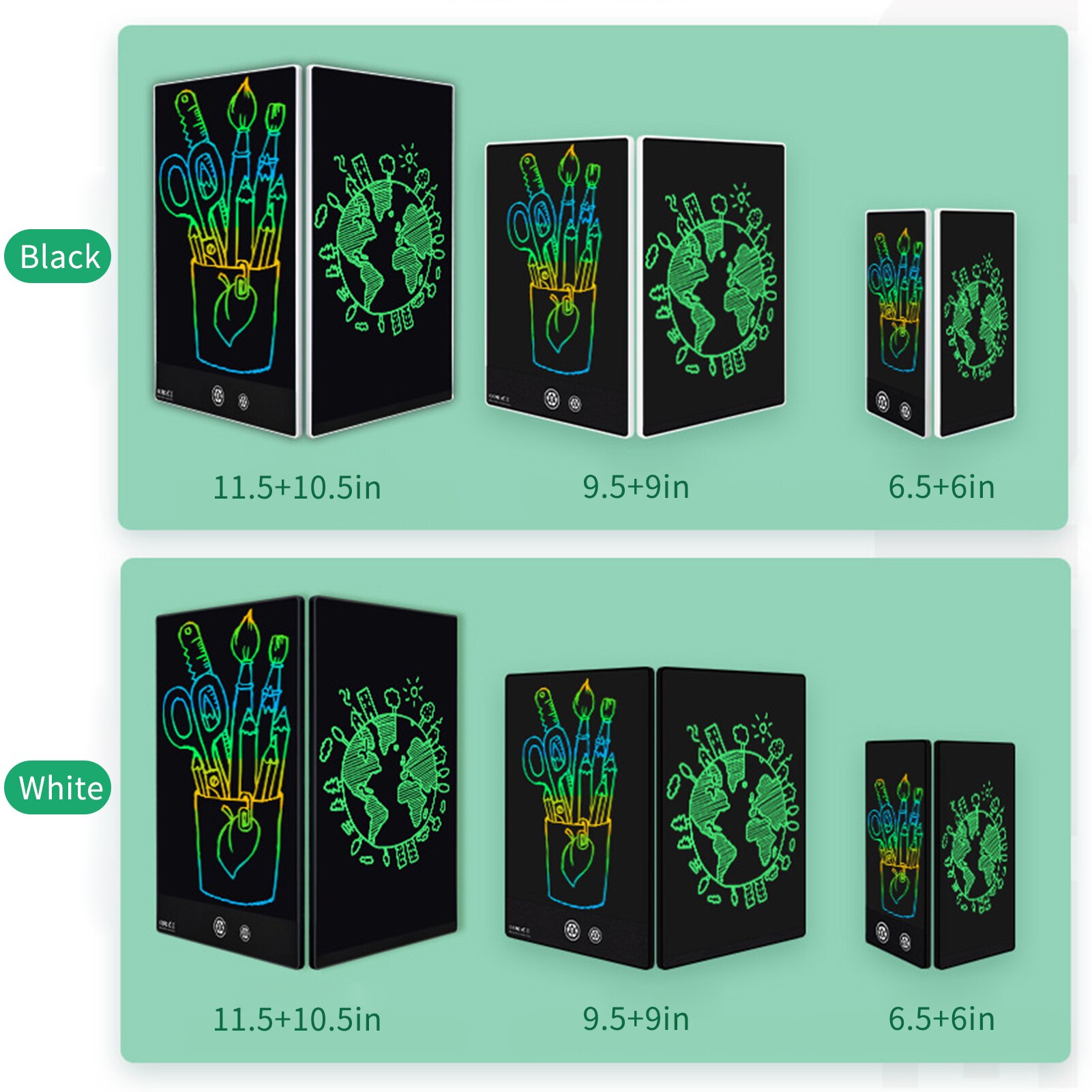 11.5/9.5/6.5 Inch Double-sided LCD Writing Tablet Full Screen with 2 Stylus Drawing Writing Taking Notes Leaving Messages